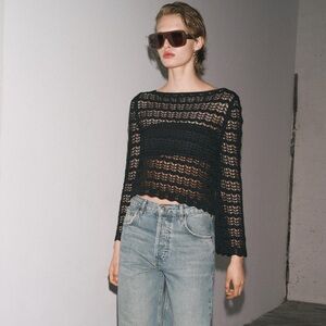 NWOT Zara Pointelle Knit Cropped Sweater